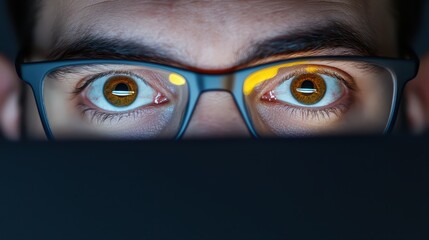 Poster - Close-up portrait of person with glasses focused on laptop screen