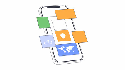 user interface and more applications on mobile phone 3d smartphone with app icons and world map deve