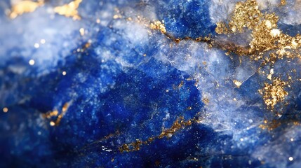 Poster - Stunning Close-Up of Deep Blue Lapis Lazuli Stone with Golden Sparkles Revealing Intricate Patterns and Textures, Ideal for Backgrounds and Natural Beauty Highlights