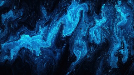 Poster - Abstract blue and black swirling pattern with vibrant fluid shapes and textures creating a mesmerizing cosmic and oceanic feel in a digital art composition