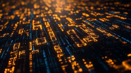 Fototapete - Glowing data stream: futuristic encryption and digital background with bokeh
