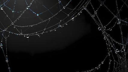 Detailed Spider Web Glimmering with Dew Dro