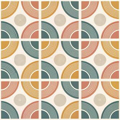 Fototapete - Scandinavian tile grid pattern seamless vector, featuring minimalist geometric shapes and subtle color palettes, perfect for modern, clean, and functional design aesthetics.