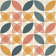 Fototapete - Scandinavian tile grid pattern seamless vector, featuring minimalist geometric shapes and subtle color palettes, perfect for modern, clean, and functional design aesthetics.