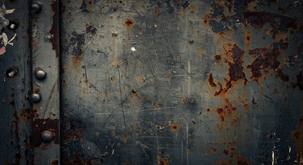 Poster - Heavily corroded and rusted metal surface of industrial structure showing age