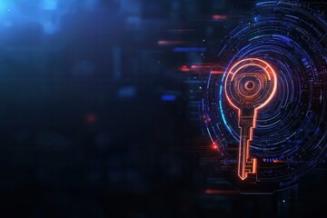 Poster - A digital illustration of a futuristic key within a swirling data pattern, symbolizing security and technology in a cyber environment.