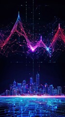 Poster - A vibrant digital cityscape with colorful data visualizations representing connectivity and technology.