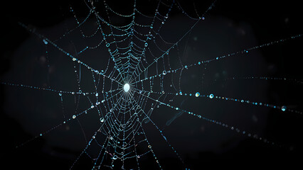 Macro Shot of Dewy Spider Web in Dark Setting