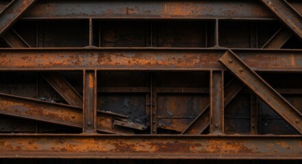 Poster - Abstract rusty iron metal structure showcasing industrial decay and corrosion