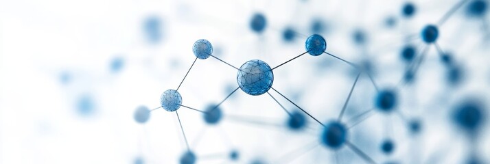 Poster - Abstract network structure blue spheres connecting nodes molecular connections science visualization technological background 