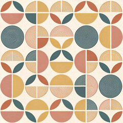 Poster - Scandinavian tile grid pattern seamless vector, featuring minimalist geometric shapes and subtle color palettes, perfect for modern, clean, and functional design aesthetics.