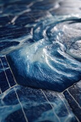 Poster - Dynamic flowing blue and white abstract pattern art on tiles captures movement and depth with soft light