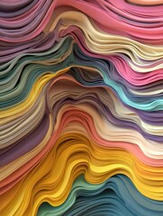 Poster - Abstract Colorful Layers Wavy Flowing Background in Pastel Tones Modern Graphic Design Digital Art Contemporary Concept Art Creative Smooth Curves and Swirls