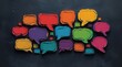© Prime path 515 - Vivid painted chat icons in a modern abstract style, symbolizing social media, messaging, online talking, and artistic expression with vibrant colors on a dark canvas