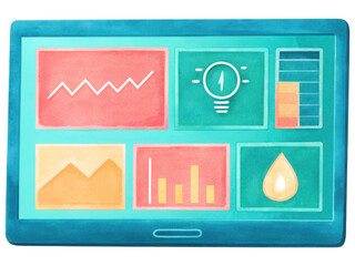 Poster - Colorful dashboard displaying energy consumption data and analytics isolated on transparency background