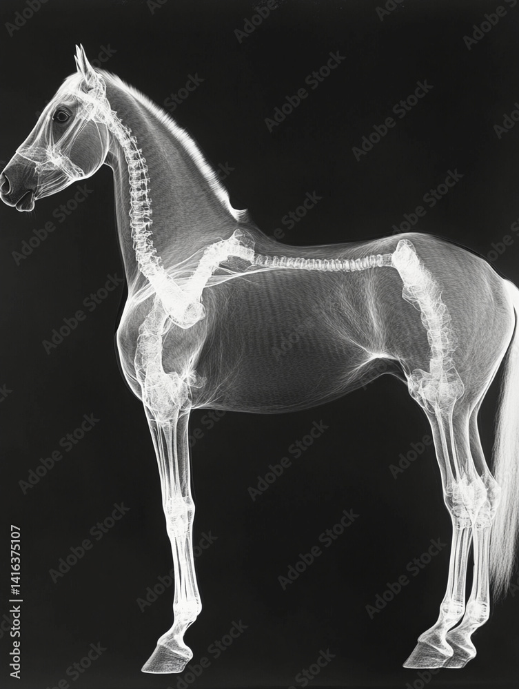 Detailed X-Ray of a Full Horse Skeleton Showing Bone Structure Stock ...