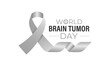 © uazzal - World Brain Tumor Day is observed annually on June 8. Educate the public  Learn About The Risk Factors  Brain Tumor and neurological disorders. Head with brain and Realistic ribbon. Vector of banner.