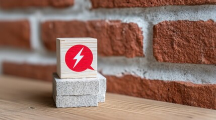 Poster - A brick with a red lightning symbol on it presented as a concept of viral communication in a chat bubble design context
