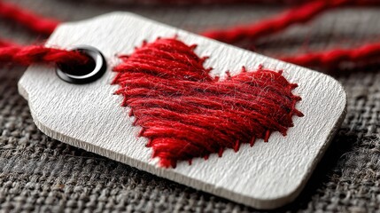 Poster - Red thread tied to a white tag cut into heart shape symbolizing emotional branding and connection with customers