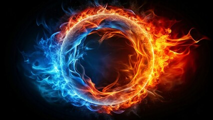 Poster - Glowing ring of red-blue fire forms an O on black, swirling flames create an enchanting aura
