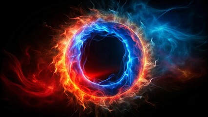 Poster - Glowing ring of red-blue fire forms an O on black, swirling flames create an enchanting aura