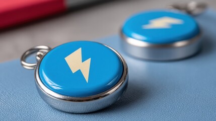 Poster - Bright blue button featuring lightning bolt symbolizing urgency and quick action in digital interfaces and apps