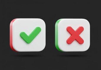 Poster - A green check mark and a red x mark in white and colored square boxes on a dark gray background image