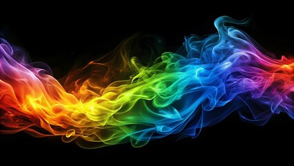 Poster - Abstract rainbow flames symbolizing creativity on a black background, vibrant and dynamic energy flow