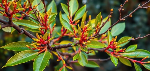 intricate branches and vibrant green leaves of bombax anceps, showcasing its unique botanical struct