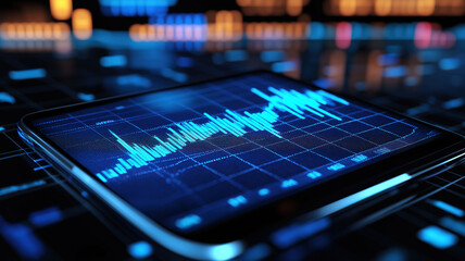 Poster - Stock market and forex trading data shown on phone screen with financial blue line graph