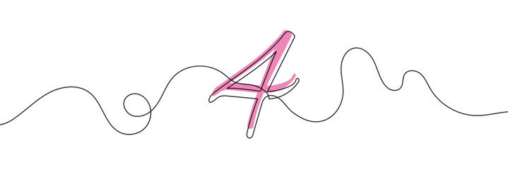 Aufkleber - number 4in continuous line drawing style. line art of number nine. vector illustration. abstract dra