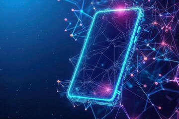Poster - A glowing smartphone surrounded by a network of vibrant, interconnected lines, symbolizing technology and connectivity in a digital world.