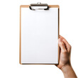 © SHORON - Hand holding clipboard with blank paper
