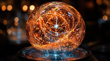 Poster - Stunning 3D Holographic Projection of a Single Atom Illuminated by Dynamic Light Patterns Against a Dark Background