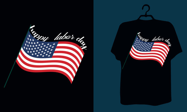 american flag and stars Happy labor day typography vintage t shirt  , women and men  short sleeve tops t 