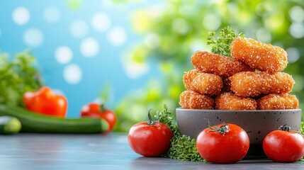 Poster - Crispy Golden Snack Balls with Fresh Herbs and Organic Vegetables