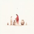 © JimzStd - Jesus performs His first miracle at the wedding in Cana by turning water into wine – minimalist watercolor with joyful and gentle atmosphere