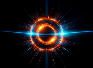 Fototapete - An eye-catching, luminous sphere, with energetic rings and radiating lines in striking hues. This illustration represents light and energy. Hints of abstract design and bold colors.