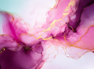 Aufkleber - An abstract artwork shows flowing, vibrant colors and golden details, resembling layered smoke or watercolor washes. The piece has a dynamic composition with ethereal and dreamy aesthetics.