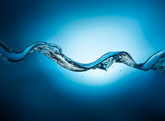 Leinwandbilder - A captivating, close-up shot captures the essence of water. Transparent, flowing, wavy, with a serene, cool blue background. The water is clear with a hint of movement, light reflects throughout.