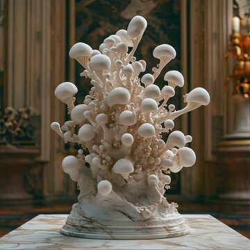 Abstract sculptural mushroom cluster in ornate setting