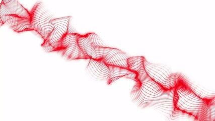 Fototapete - 4k resolution red form particles dot and lines wave swirling dynamically across lush white background, Animated motion graphics for digital design and video production elements