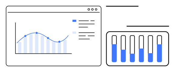 Poster - Line chart with data points and grid, bar graph with comparison bars showing trends. Ideal for analysis, statistics, finance, growth tracking, decision-making, performance reviews, simple landing