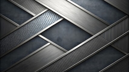 Aufkleber - Interwoven metallic textures in a dynamic diagonal composition, showcasing brushed steel, ribbed metal, and perforated patterns with dark gray accents.