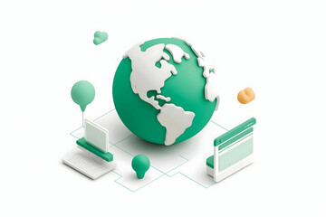 Aufkleber - A stylized globe surrounded by digital elements representing technology, connectivity, and global communication in a modern design.