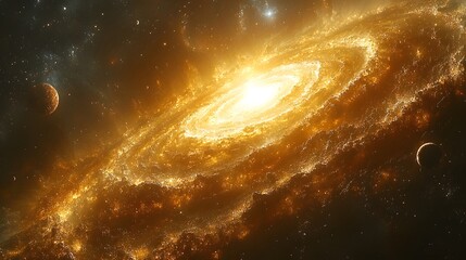 Poster - swirling galaxy with orbiting planets and stars