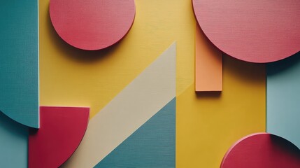 Poster - Abstract geometric shapes with vibrant colors on a smooth surface, creating a creative, dynamic vibe with open space for text