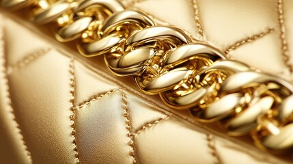Poster - Abstract golden chain detail on luxury handbag, fashion accessory concept with elegant background and copy space.