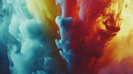 Poster - A burst of colorful ink drops flowing through water, representing the concept of limitless imagination and the blending of ideas, with space for text