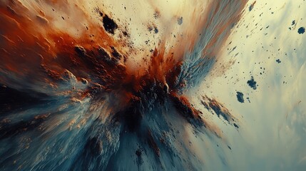 Poster - A smooth surface with vibrant pigment dust in the air, representing the burst of creativity and artistic process, with plenty of room for text